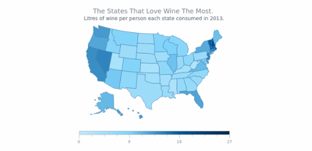 Wine Consumption Map of USA created by AnyChart Team