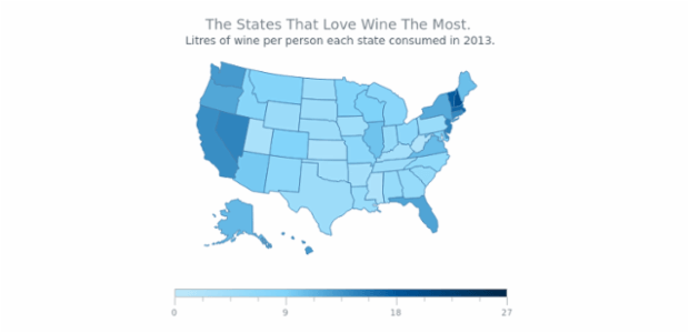 Wine Consumption Map of USA created by AnyChart Team