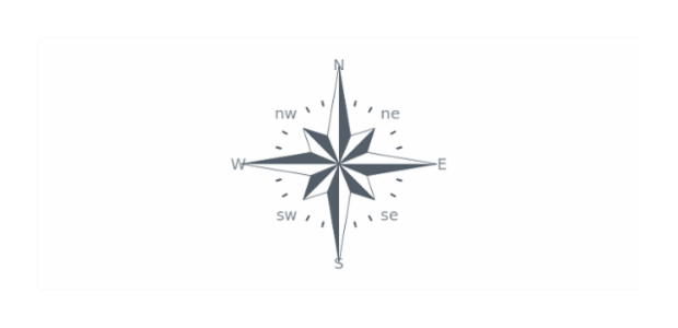 Compass Gauge created by AnyChart Team, This Circular Gauge is very unusual: it is a simulation of compass. Each needle of the chart was colored half         into dark grey and half in white. Two axes represent two rosewinds.