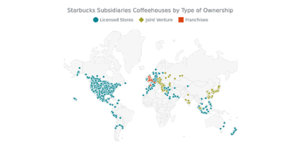 Starbucks Coffeehouses with Mercator Projection created by AnyChart Team