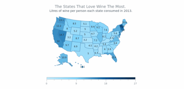 Wine Consumption Map of USA created by AnyChart Team