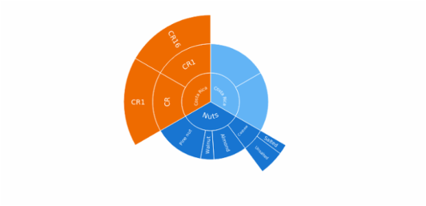 Sunburst Chart created by anonymous, A Sunburst chart visualizes hierarchical data structures. It represents a root node surrounded by rings of deeper hierarchy moving outward from the center. The angle of each segment depends on the value of its parent node or on its own value.